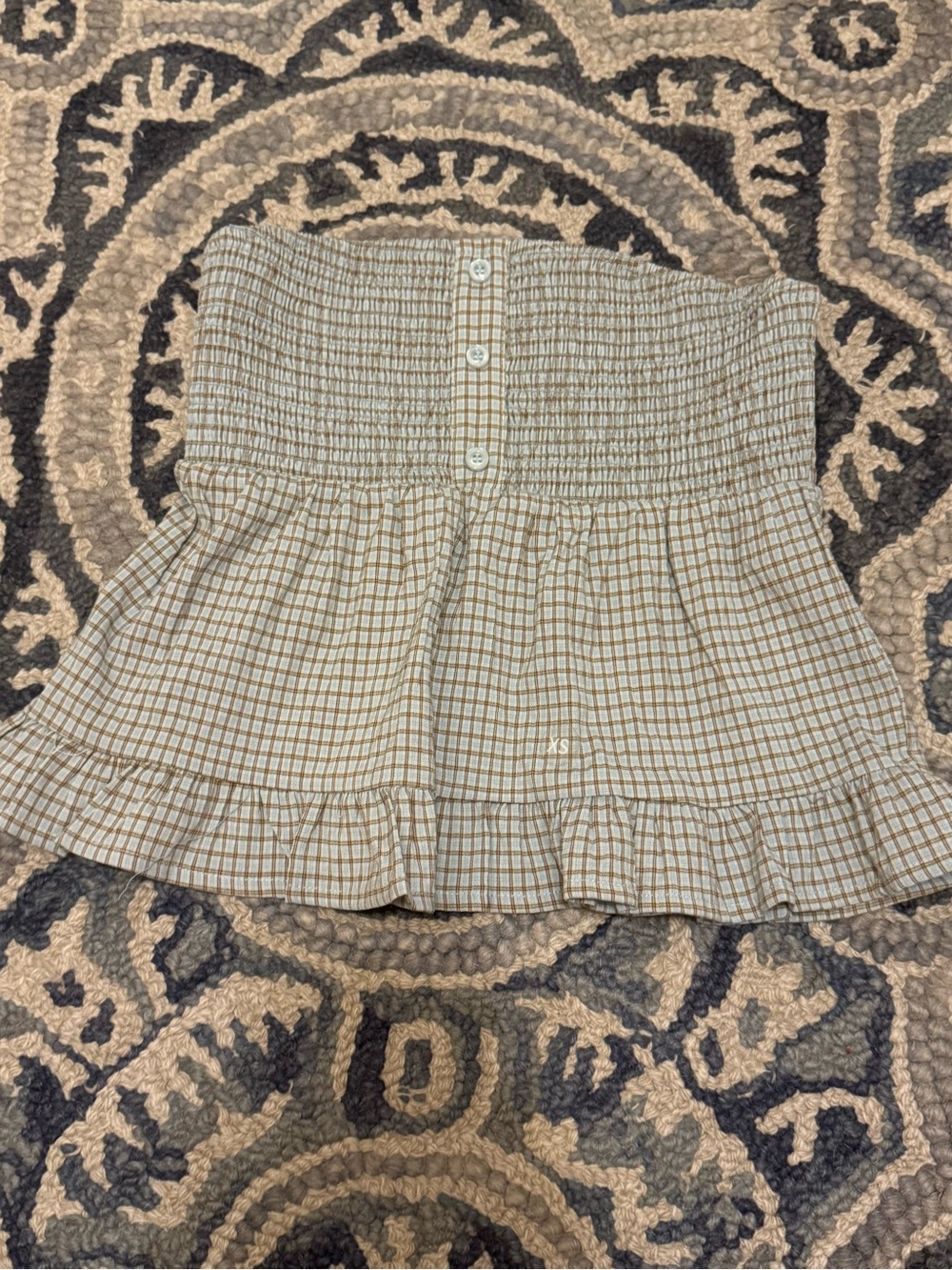 PacSun Cream & Tan Plaid Smocked Mini Skirt